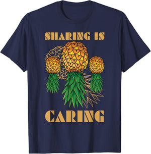 Upsidedown Pineapple Sharing Is Caring Hawaii Summer Fruit T-Shirt - T-Shirt | Navy