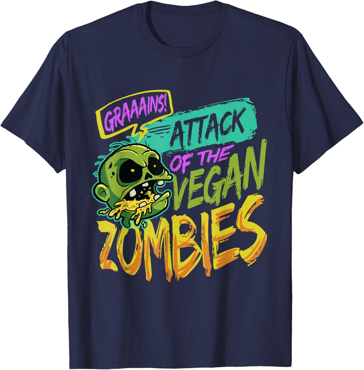 Attack Of The Vegan Zombies Vegetarian Halloween T-Shirt - T-Shirt | Navy