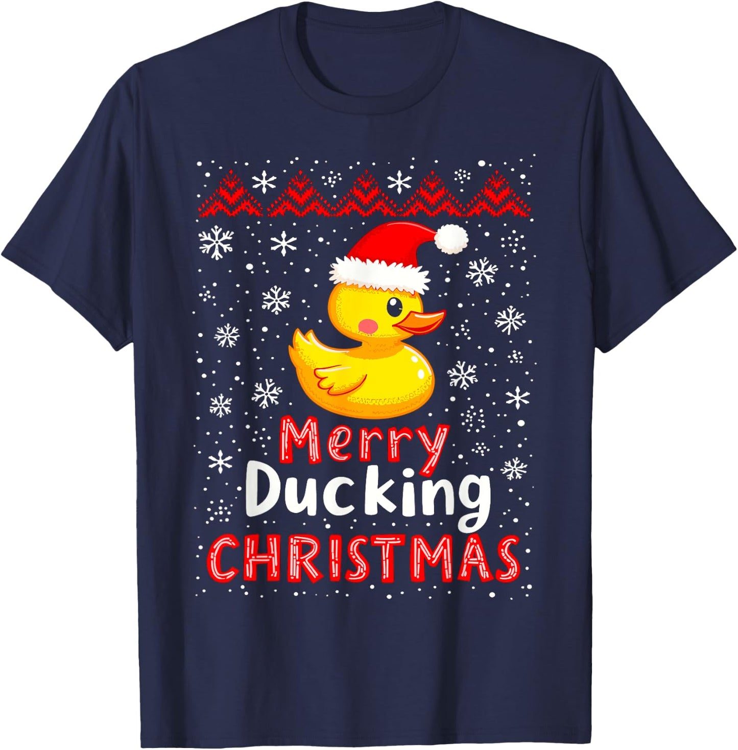 Merry Ducking Christmas Ugly Duck Christmas Sweater Jumper T-Shirt - T-Shirt | Navy