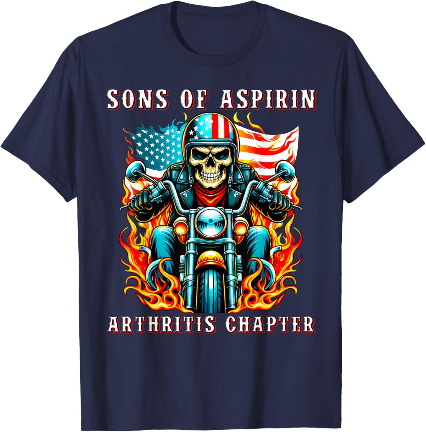 Sons of Aspirin Arthritis Chapter USA Flag Biker Motorcycle Men T-Shirt - T-Shirt | Navy