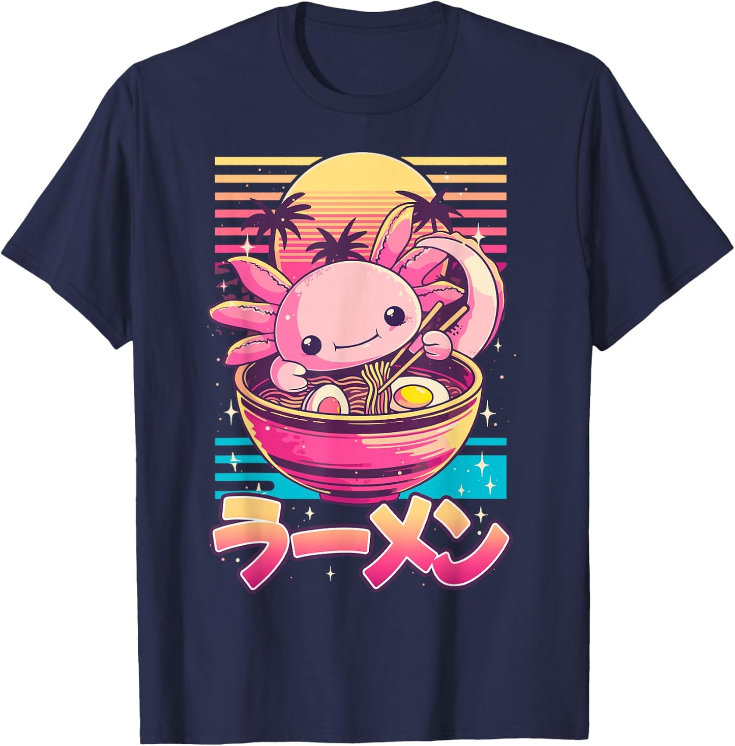 Adults Anime Retro Kawaii Axolotl Ramen T-Shirt - T-Shirt | Navy