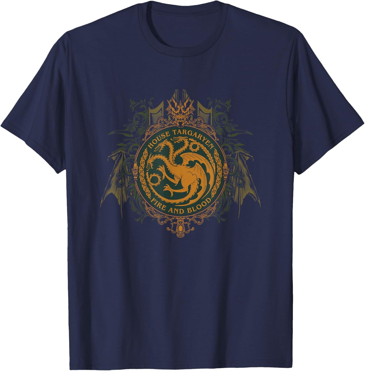 Game Of Thrones Iconic House Targaryen Fire & Blood Big Logo T-Shirt - T-Shirt | Navy