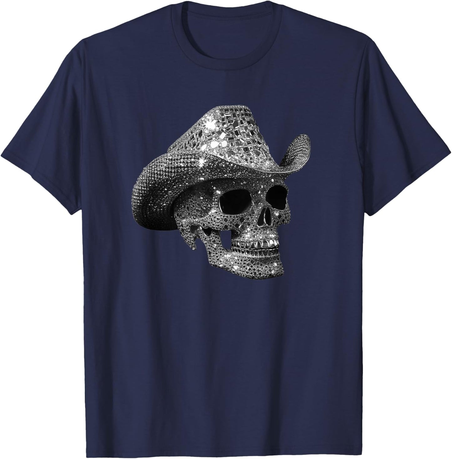 Diamond Skull with Cowboy Hat , black T-Shirt - T-Shirt | Navy