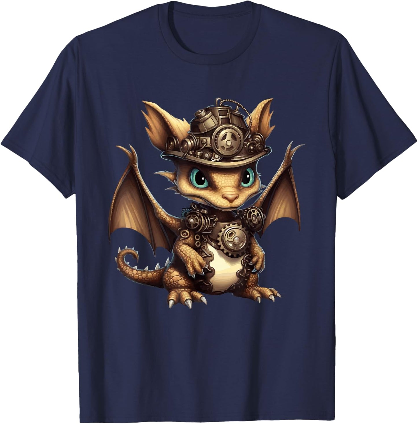 Steampunk Dragon Gears Graphic Design Artwork Fantasy T-Shirt - T-Shirt | Navy