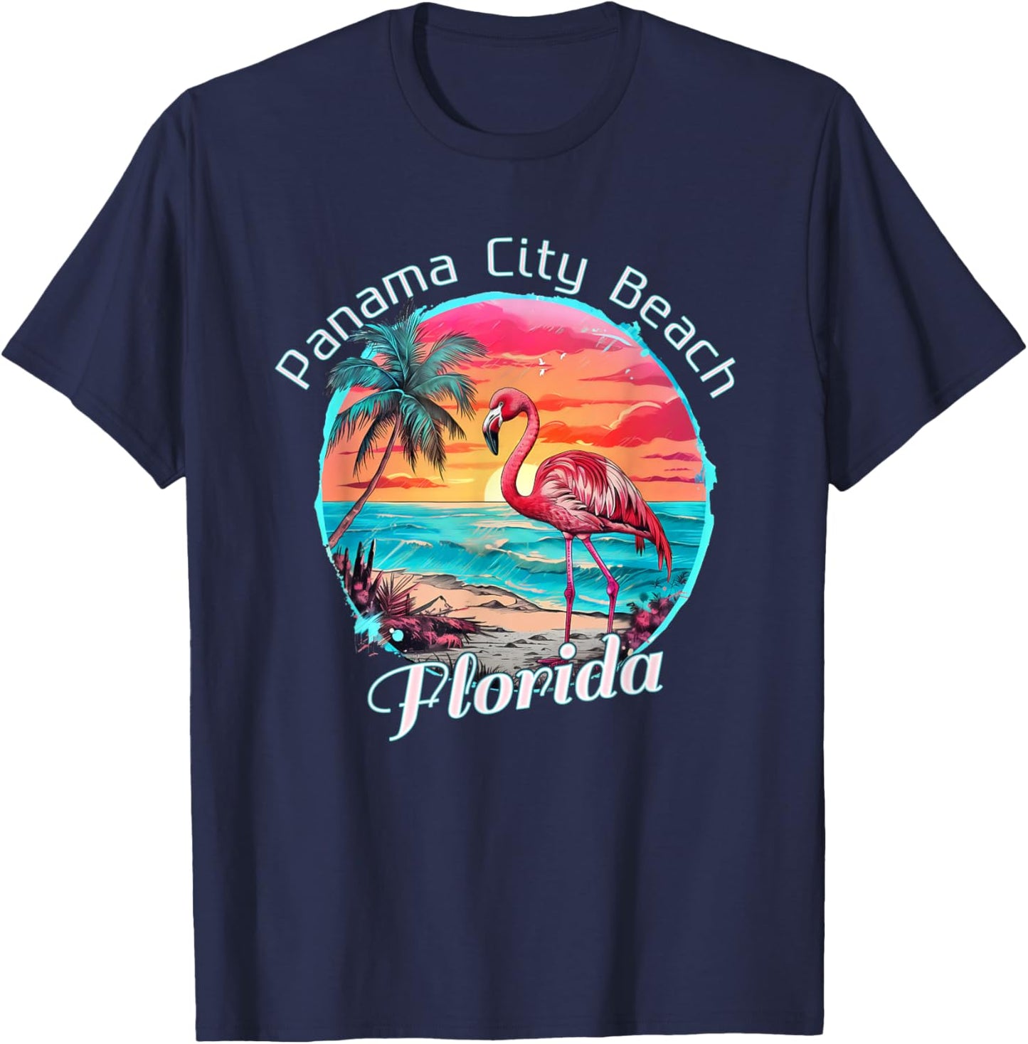 Panama City Beach Florida Beach Flamingo Tropical Souvenir T-Shirt - T-Shirt | Navy