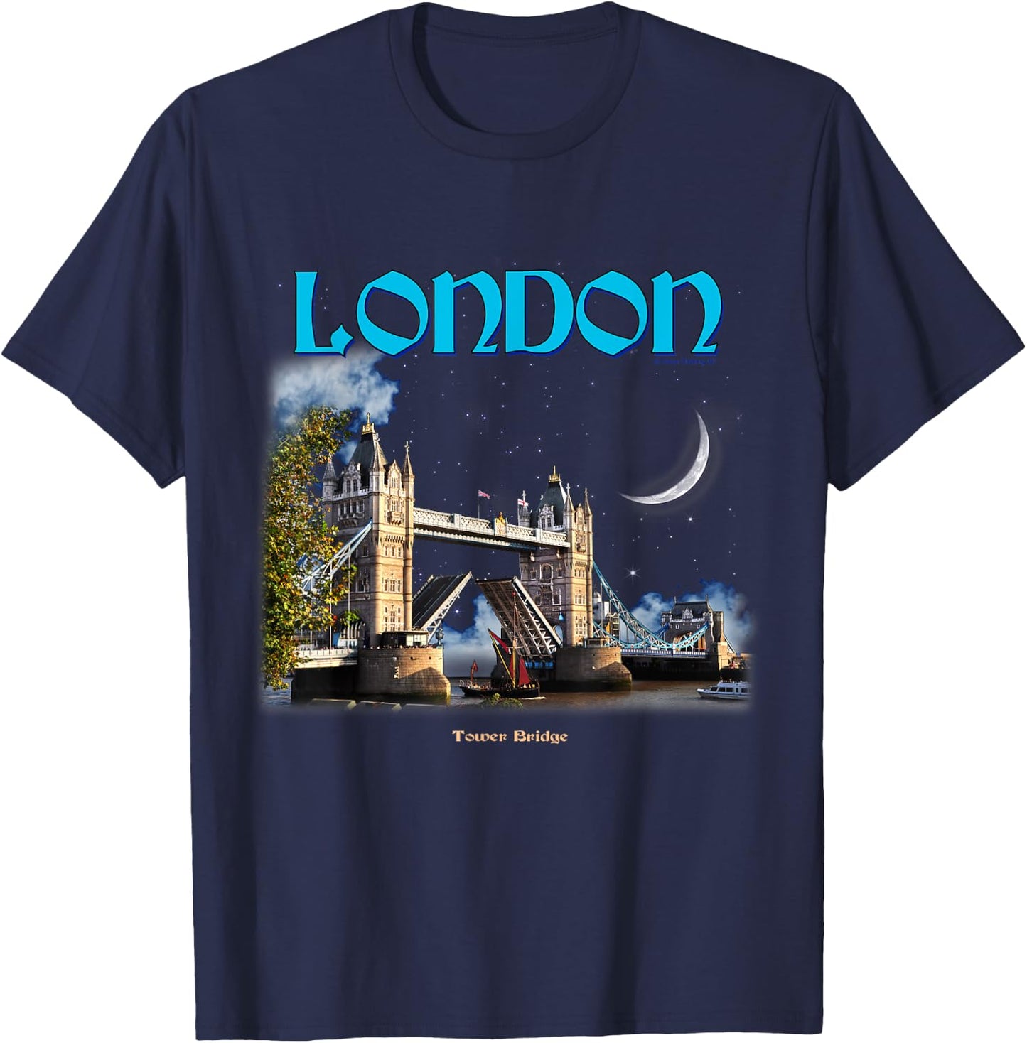 London Calling Tower Bridge Moonlight British City Souvenir T-Shirt - T-Shirt | Navy