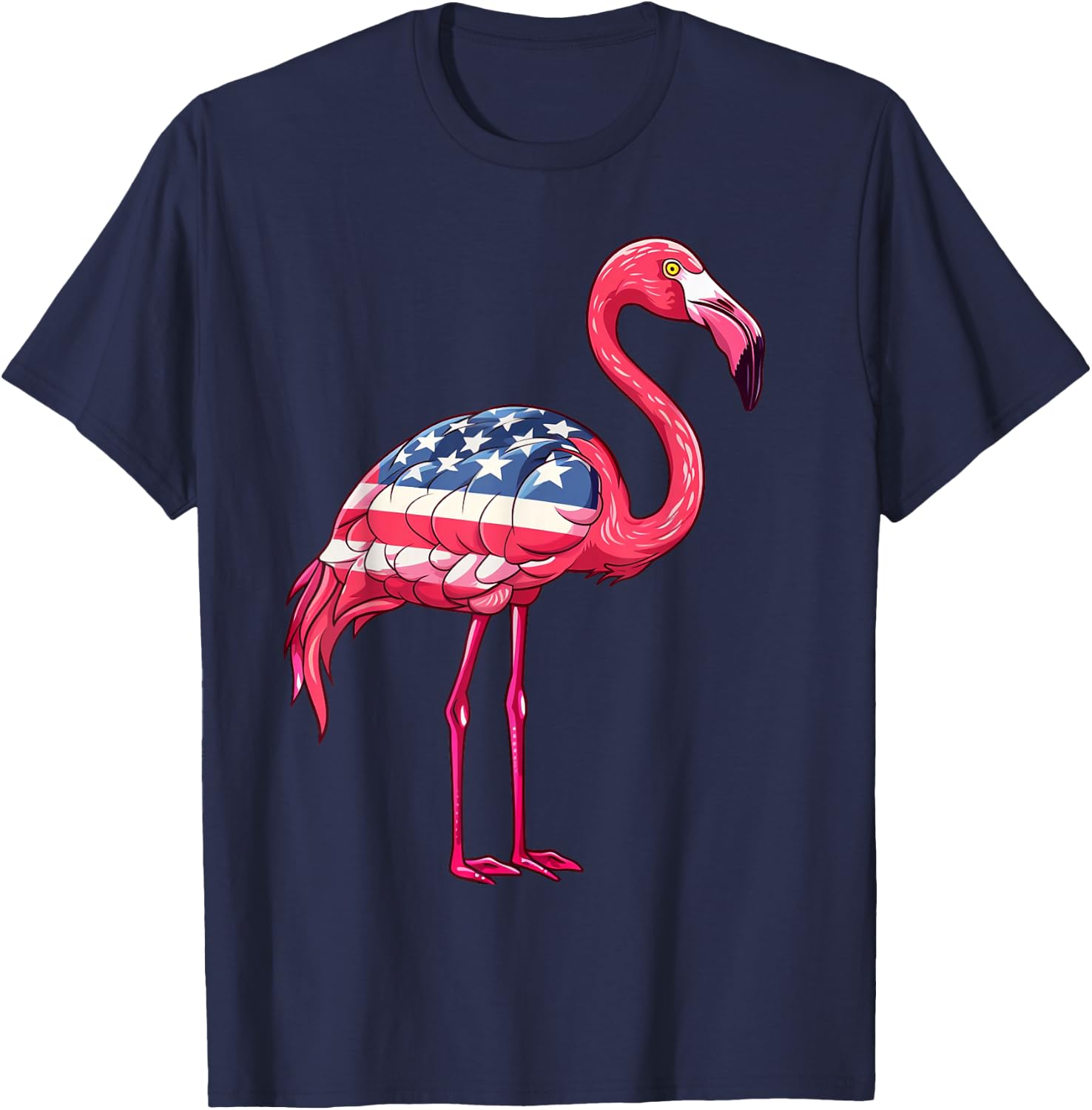 Flamingos American Flag 4th of July Flamingos Gifts Women T-Shirt - T-Shirt | Navy