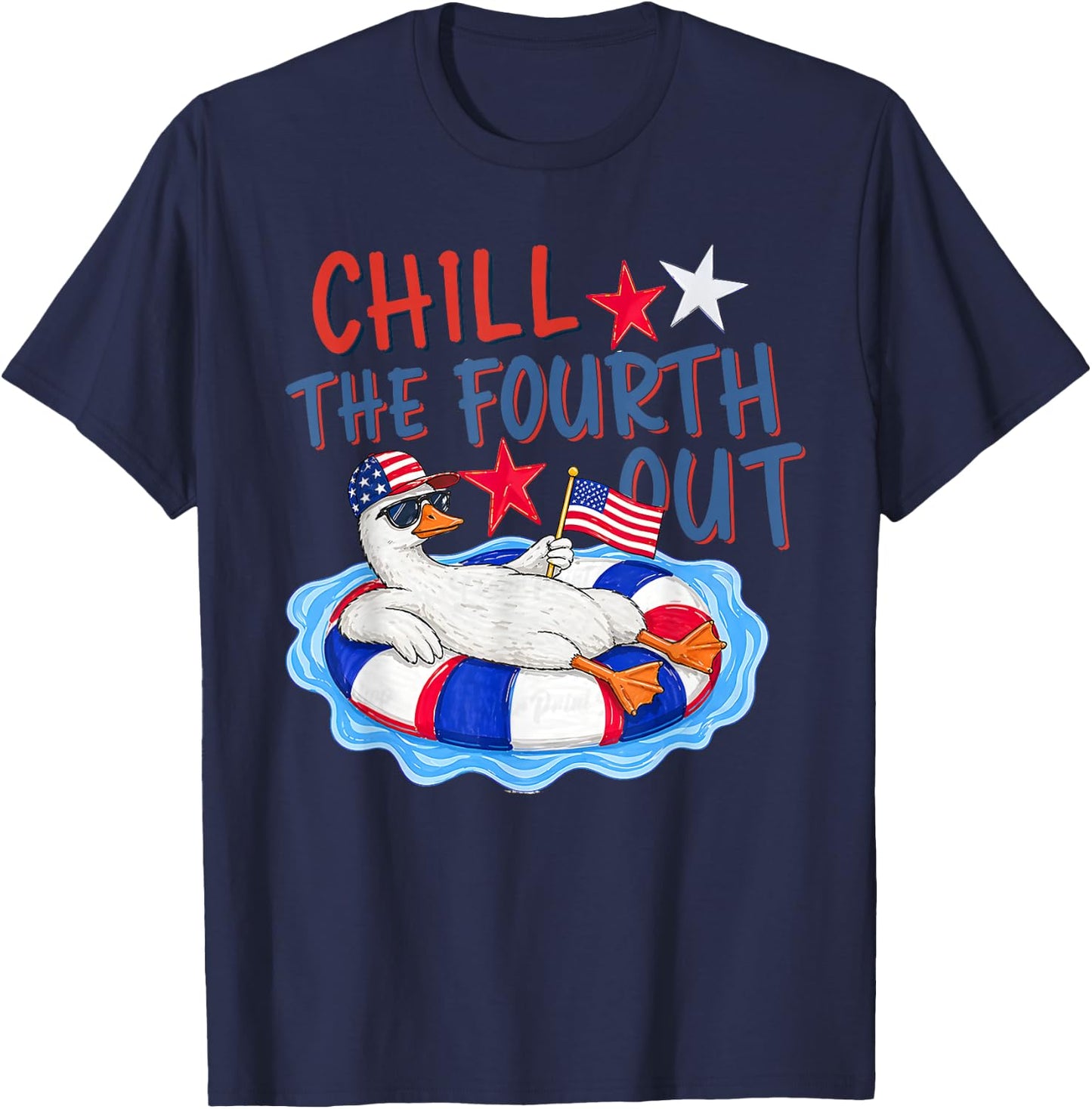 Striped Chill the Fourth Out American Flag Goose 4Th of July T-Shirt - T-Shirt | Navy