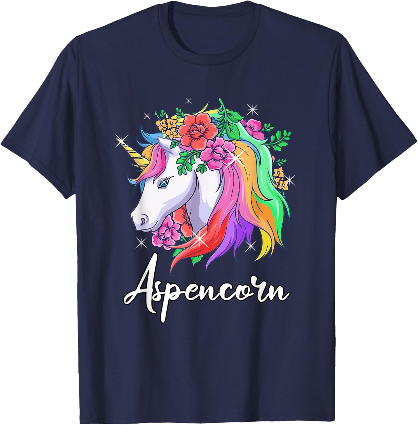 Cute Aspencorn Personalized Name Unicorn Aspen T-Shirt - T-Shirt | Navy