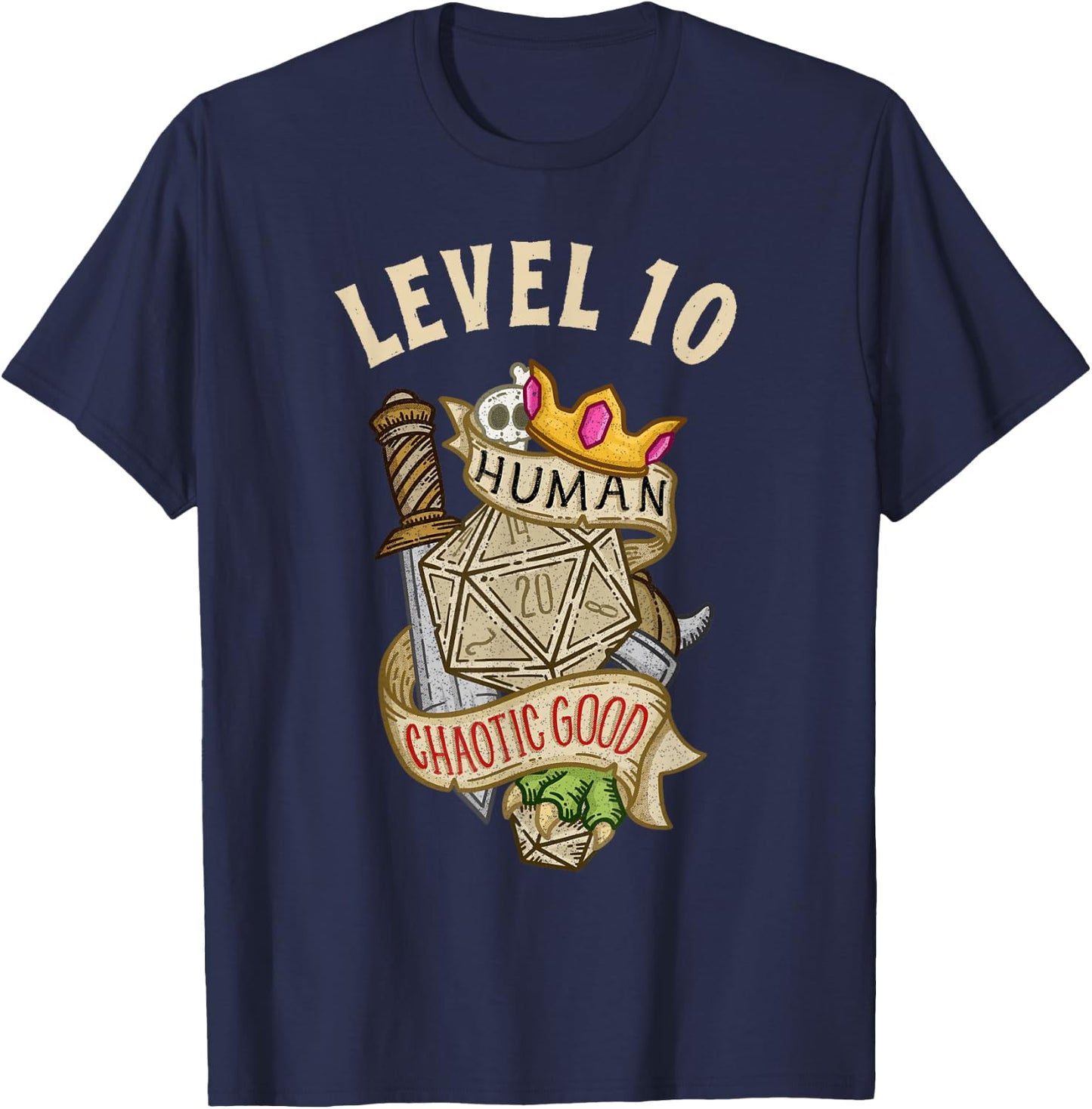 Level 10 Human Chaotic Good RPG Gamer Boys Kids T-Shirt - T-Shirt | Navy