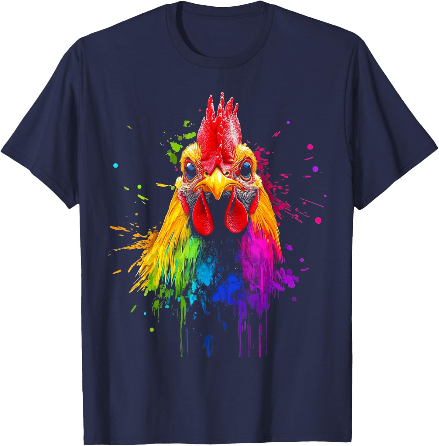 Design With A Rooster On It Rainbow Rooster On A T-Shirt - T-Shirt | Navy