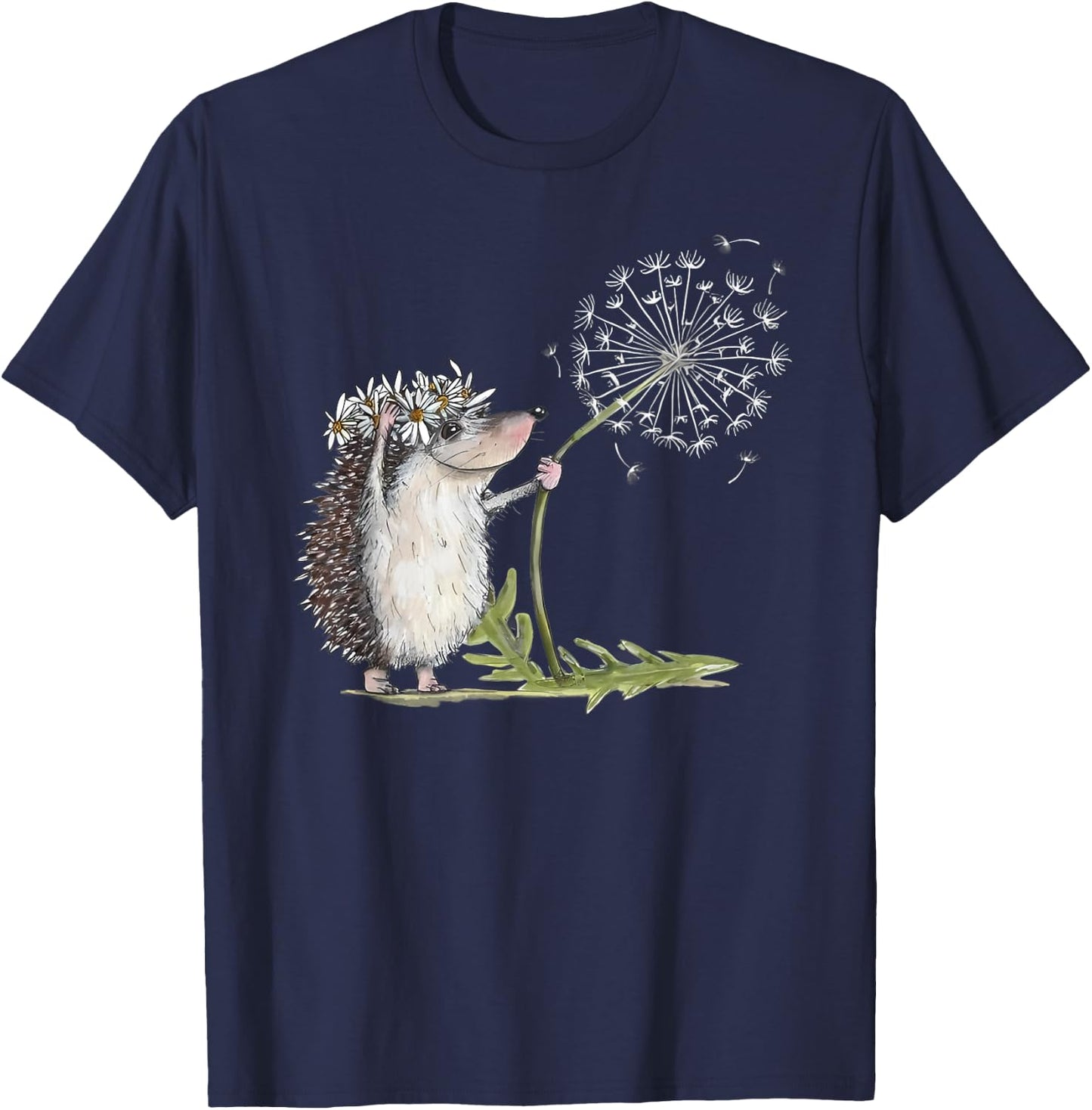 Hedgehog with Dandelion , black T-Shirt - T-Shirt | Navy