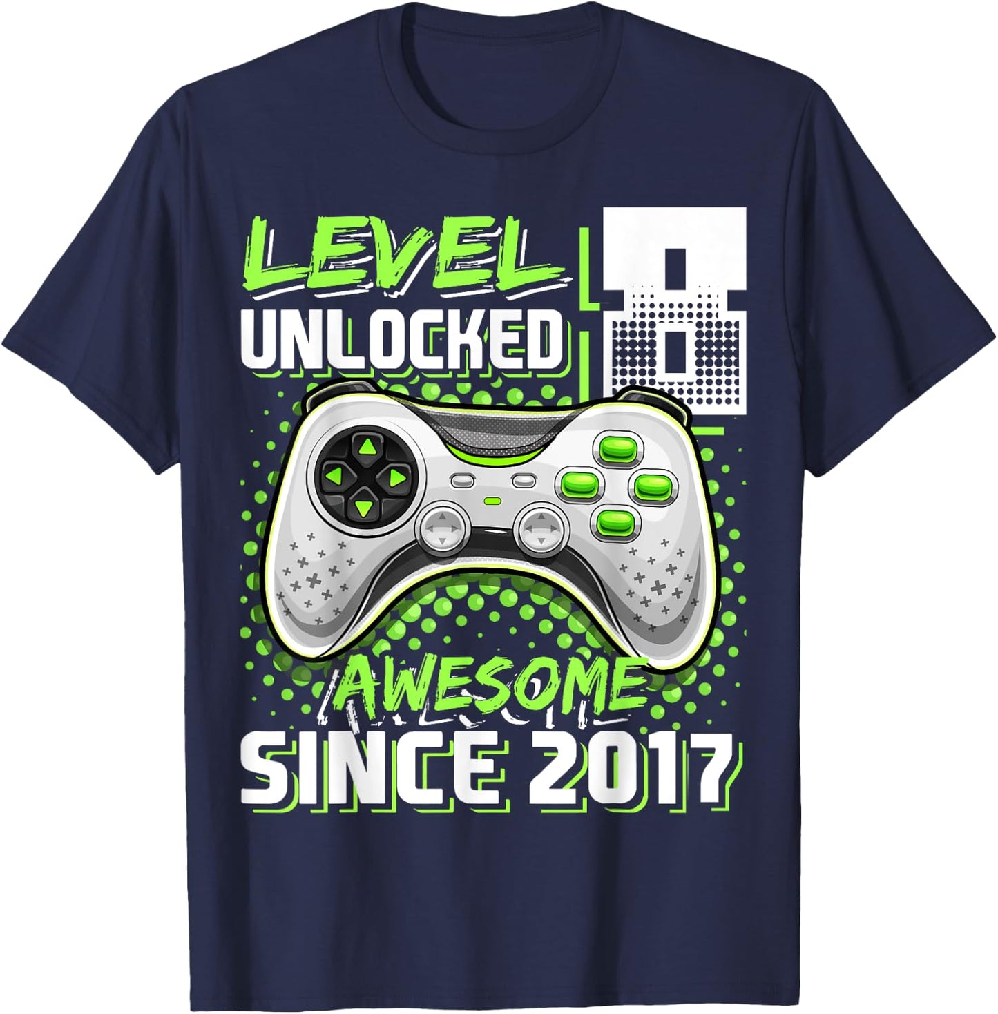 8th Birthday Boy Level 8 Gamer 8 Year Video Game Party T-Shirt - T-Shirt | Navy