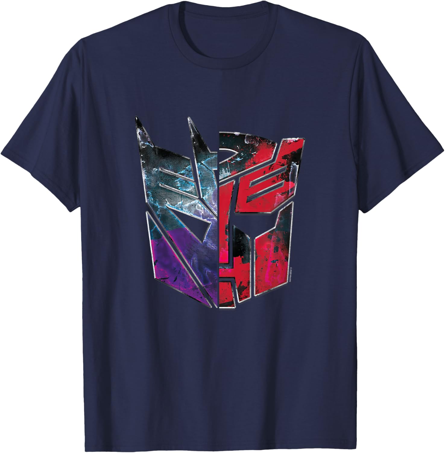 Kinder Transformers Autobot Decepticon Split Face Faded Logo T-Shirt - T-Shirt | Navy