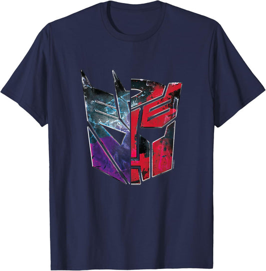 Kinder Transformers Autobot Decepticon Split Face Faded Logo T-Shirt - T-Shirt | Navy