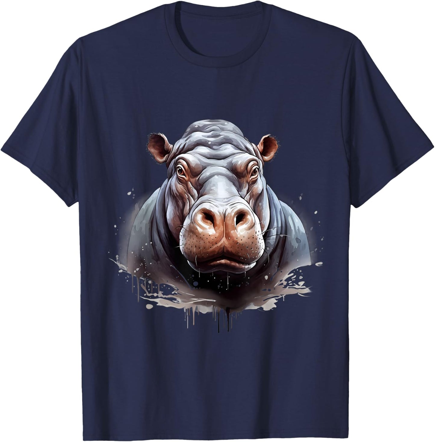 Hippo Portrait Hippopotamus Motif Wildlife Splash Artwork T-Shirt - T-Shirt | Navy