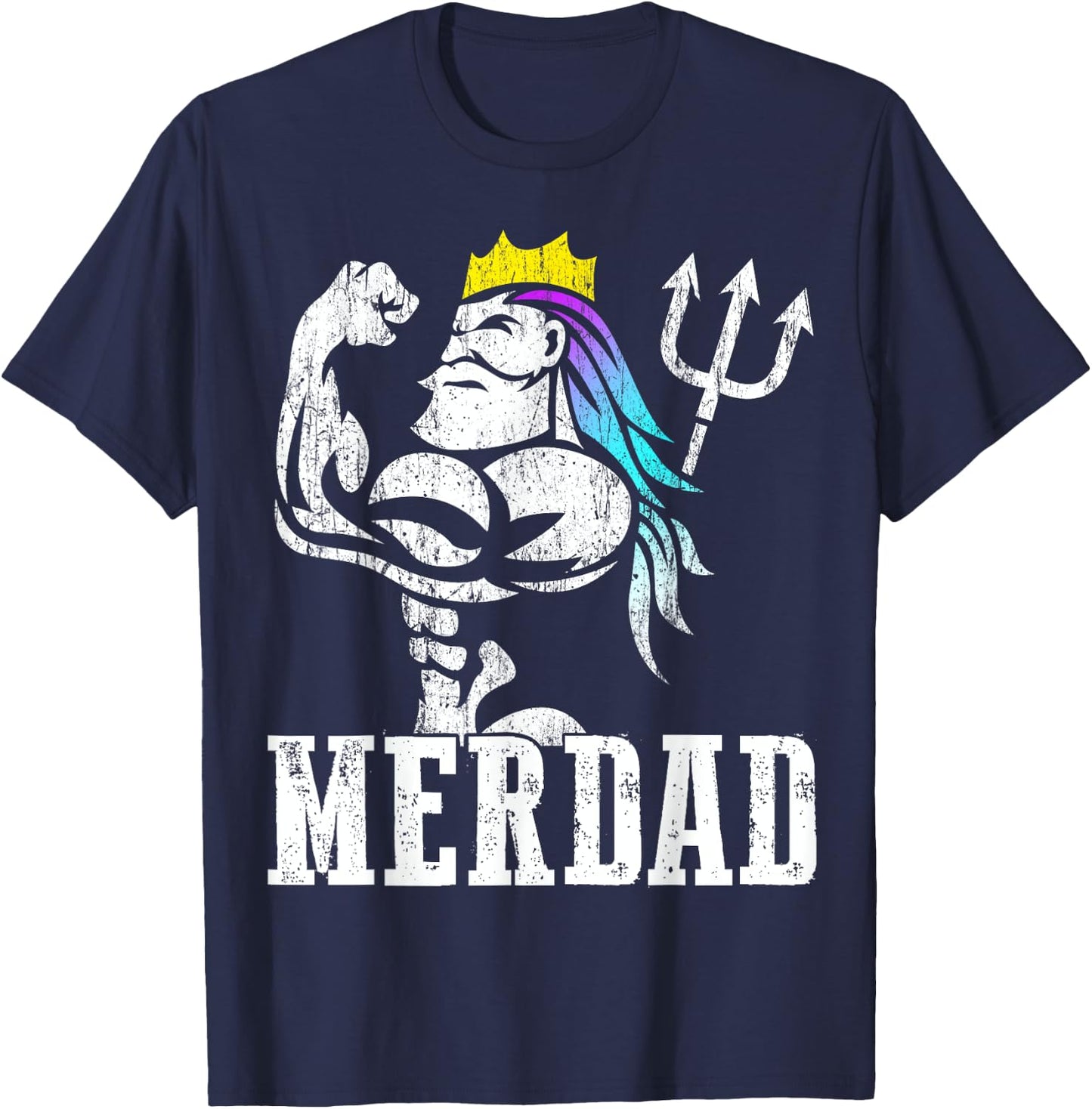 Merdad Papa Mermaid Workout Weightlift New Mer Dad Daughter T-Shirt - T-Shirt | Navy