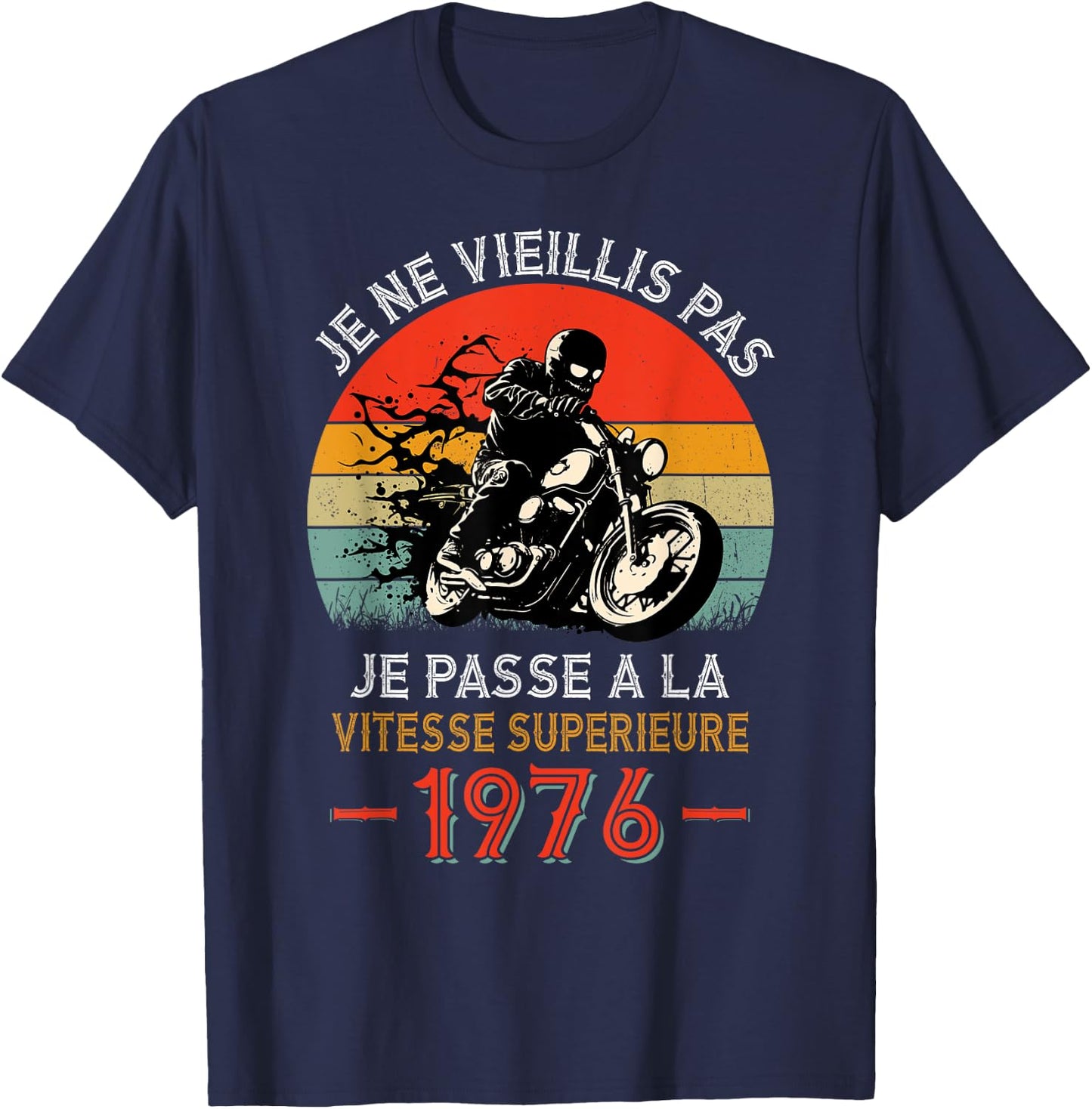 Birthday 49 Years Biker Born In 1976 Vintage Motorcycle Biker T-Shirt - T-Shirt | Navy