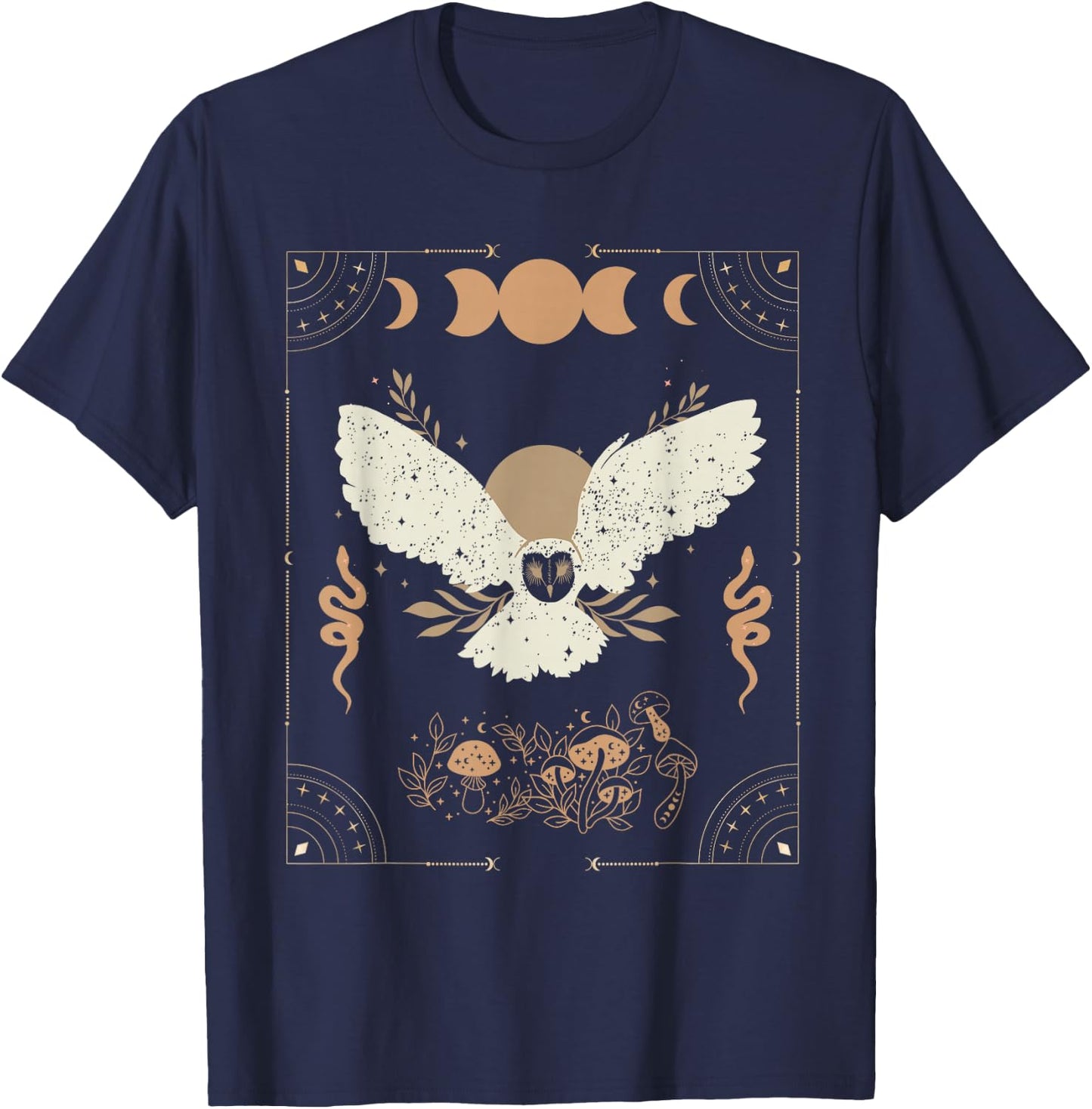 Dark Academia Aesthetic Celestial Boho Tarot Witchy Owl T-Shirt - T-Shirt | Navy