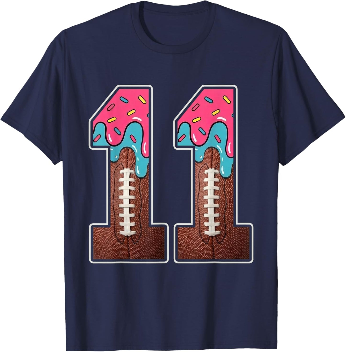11th Birthday Boy American Football Ice Cream Drip 11 Year T-Shirt - T-Shirt | Navy