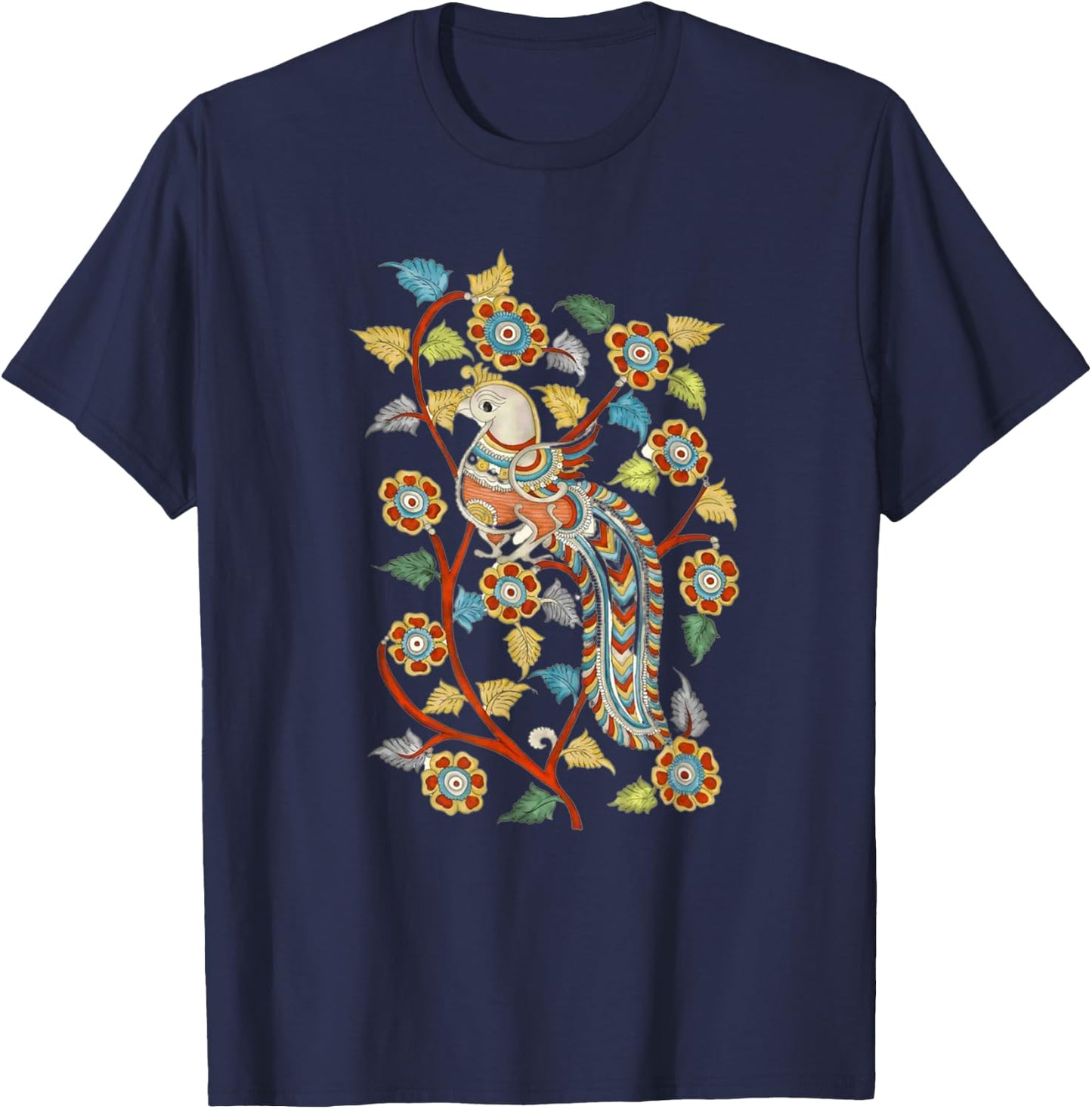 Kalamkari Peacock T-Shirt - T-Shirt | Navy