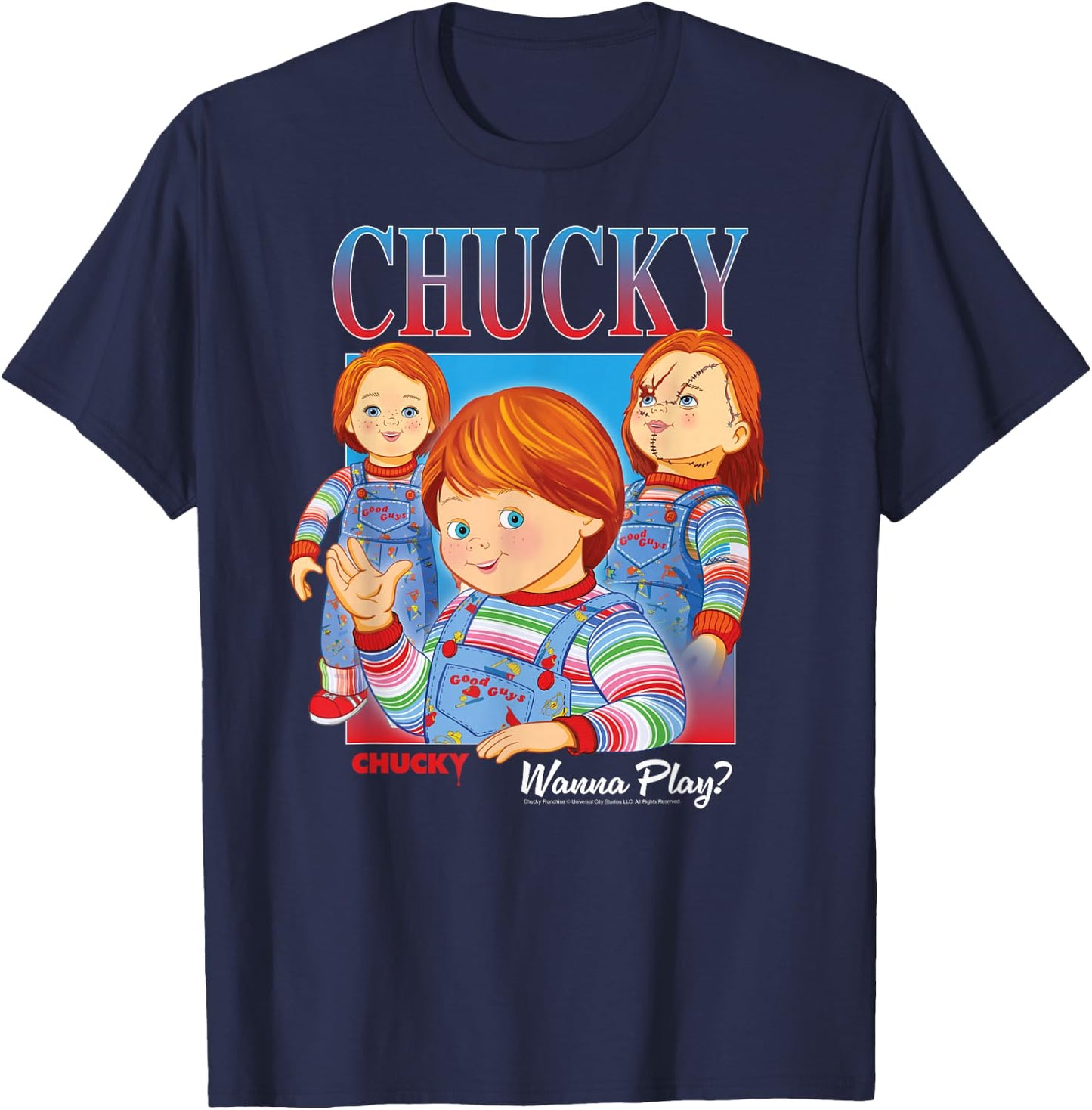 Chucky Wanna Play Vintage , Black, S T-Shirt - T-Shirt | Navy