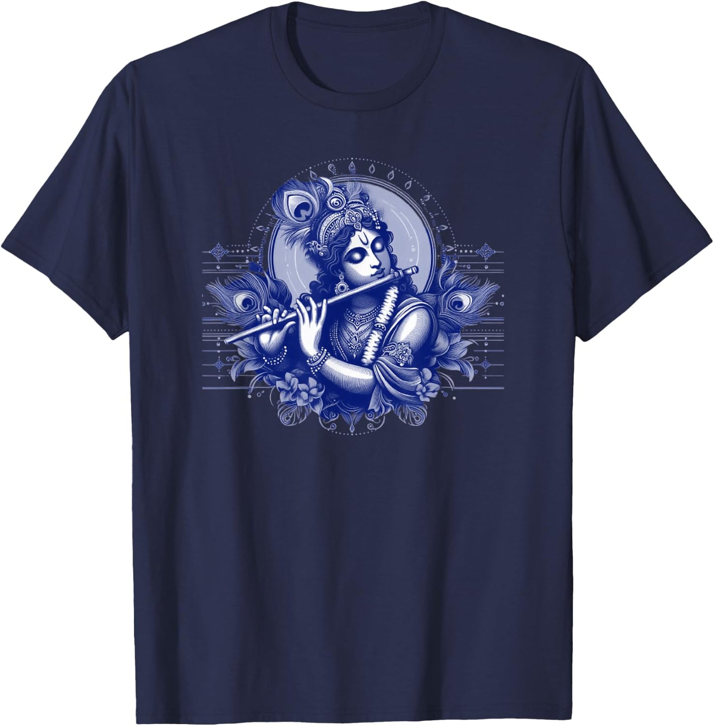 Krishna playing flute and peacock feather crown T-Shirt - T-Shirt | Navy