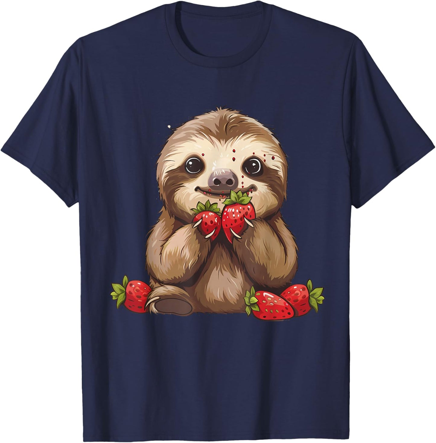 Strawberry Sloth Drawing Artwork Strawberries Cute Sloth T-Shirt - T-Shirt | Navy