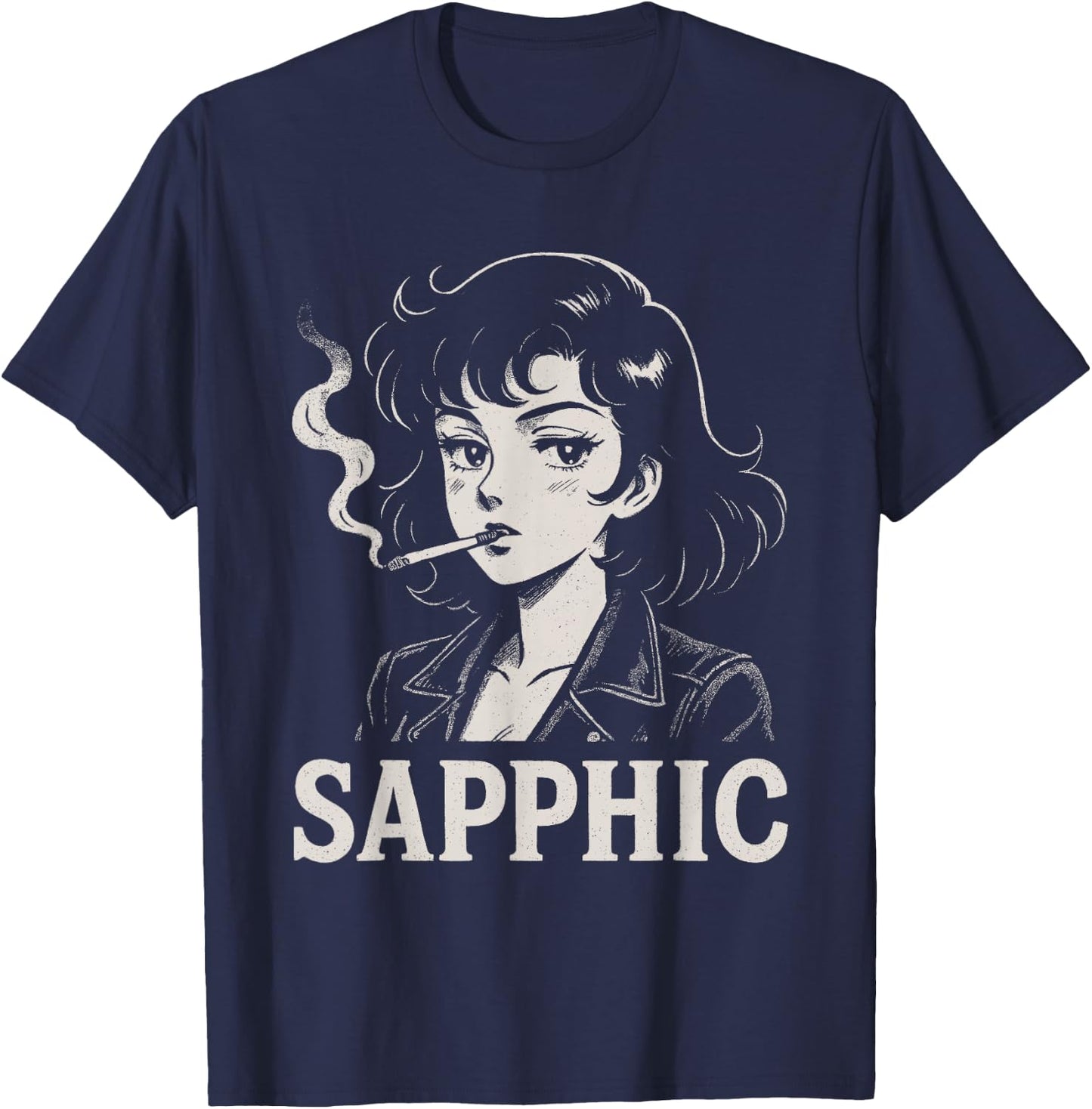 Sapphic Retro Anime Lesbian Aesthetic Funny T-Shirt - T-Shirt | Navy