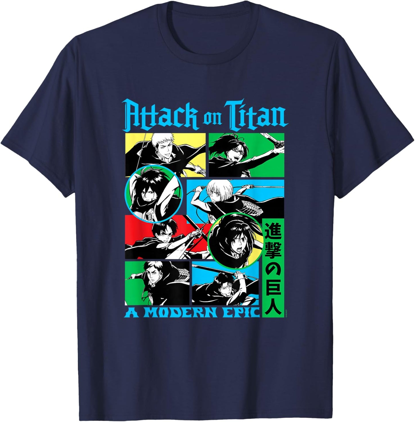 Attack on Titan Character Frame Collage Colorful AOT Anime T-Shirt - T-Shirt | Navy