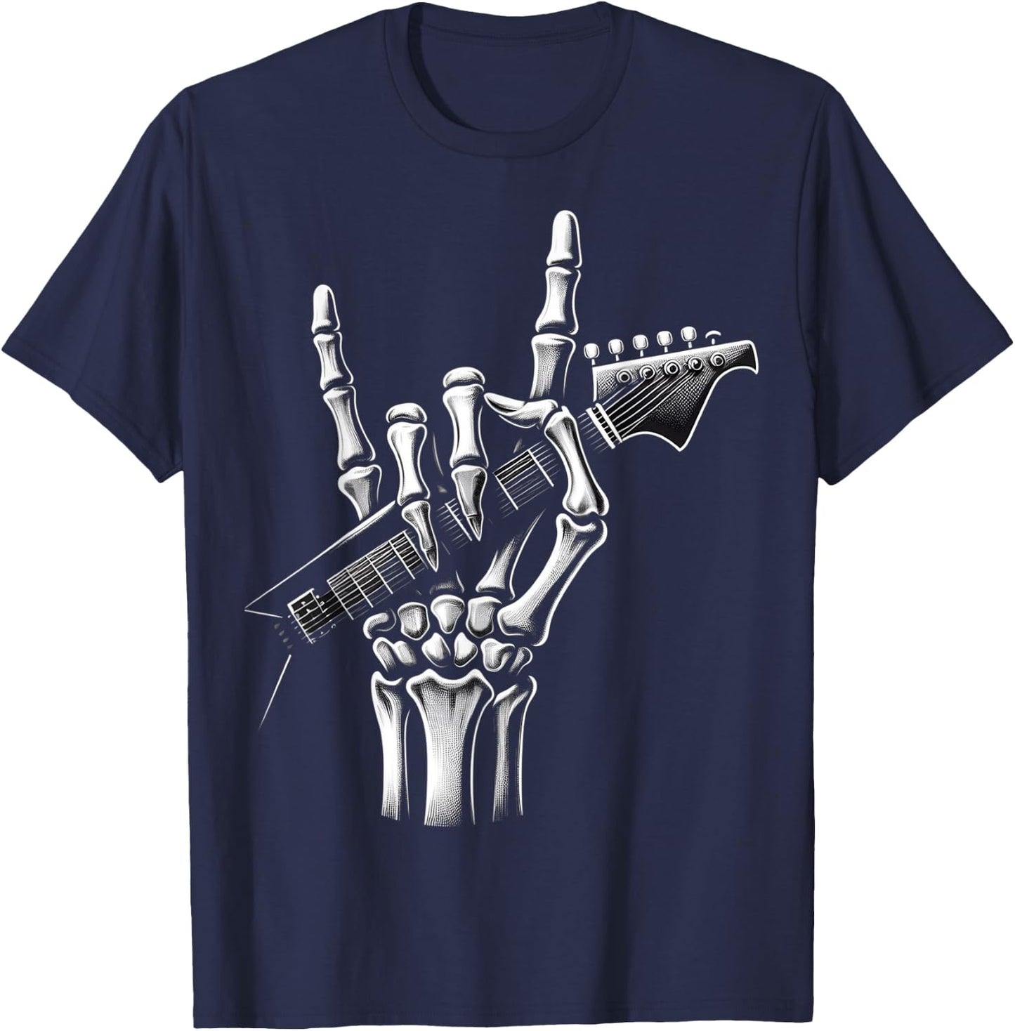 Cool Rock Skeleton Hand Pattern , Black, S T-Shirt - T-Shirt | Navy