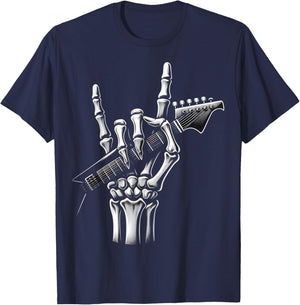 Cool Rock Skeleton Hand Pattern , Black, S T-Shirt - T-Shirt | Navy