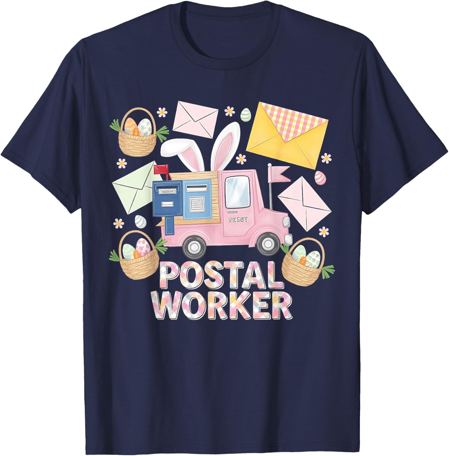 Easter Mail Carrier Bunny Postal Worker Cute Post Office T-Shirt - T-Shirt | Navy
