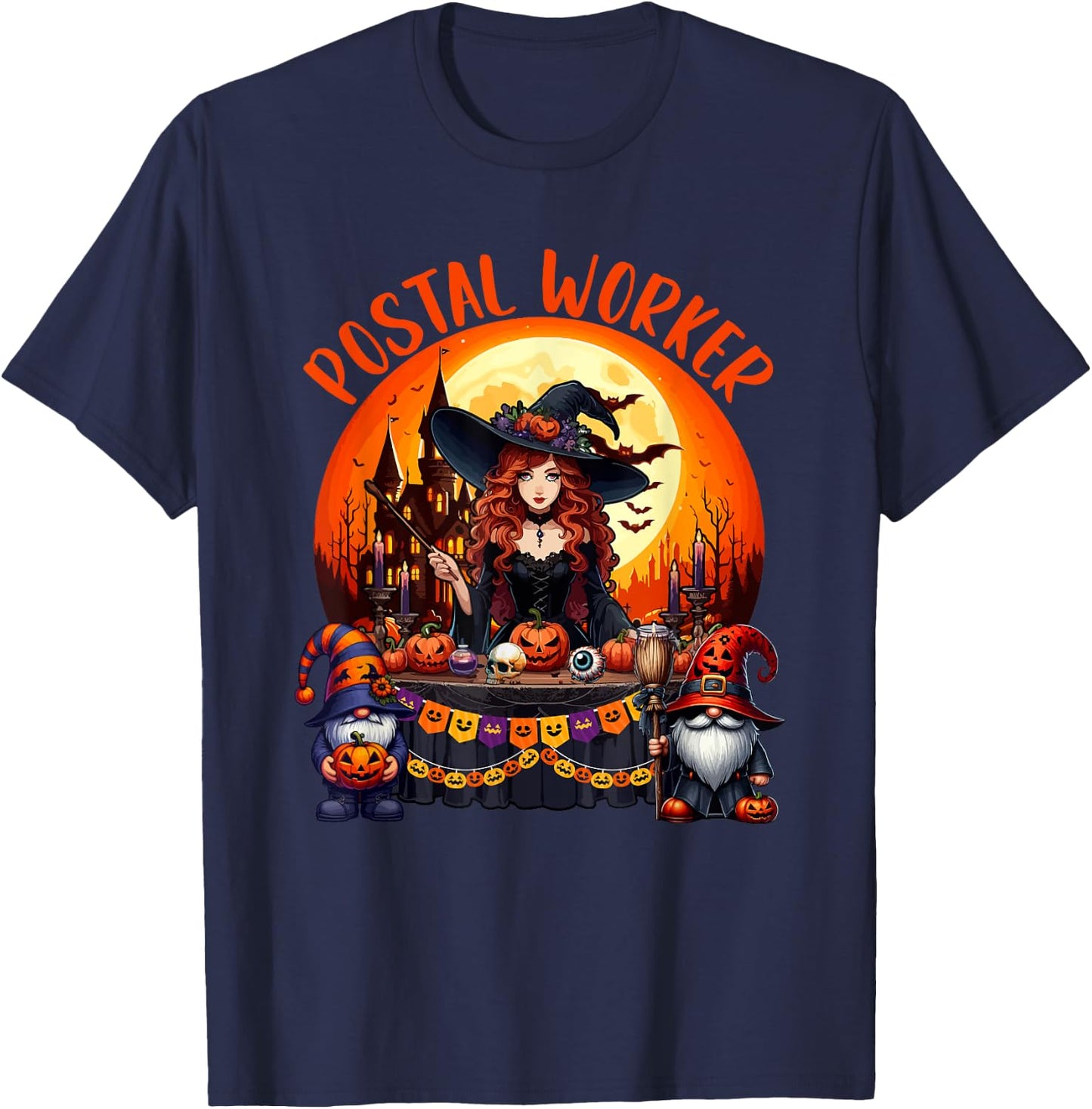 Postal Worker Job Costume Witch Horror Gnomes Halloween Moon T-Shirt - T-Shirt | Navy