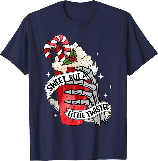 Funny Christmas Candy Cane Sweet But Twisted Skeleton Latte T-Shirt - T-Shirt | Navy