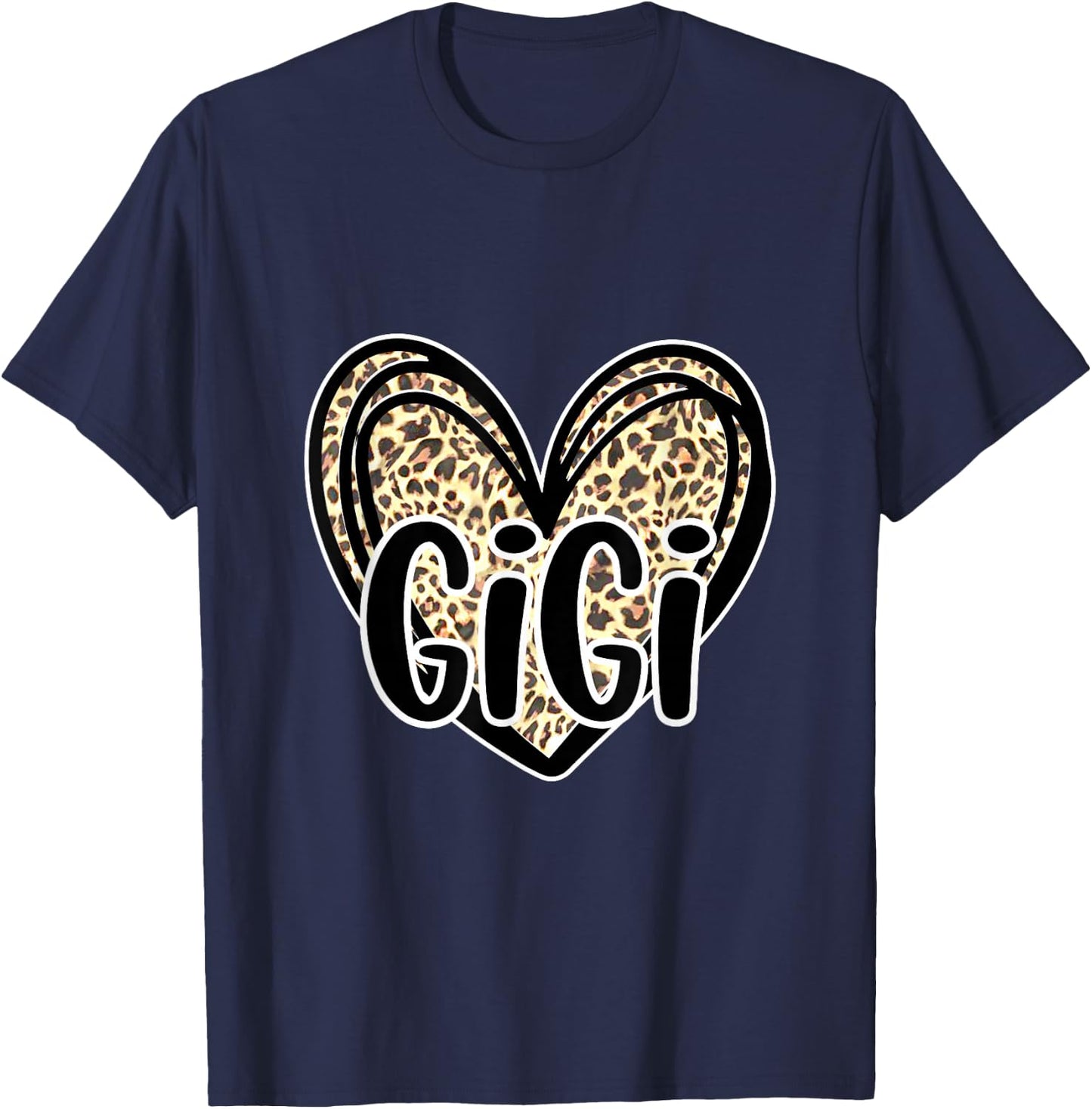 Cute Gigi, Women's Leopard Cheetah Print Heart Grandmother T-Shirt - T-Shirt | Navy