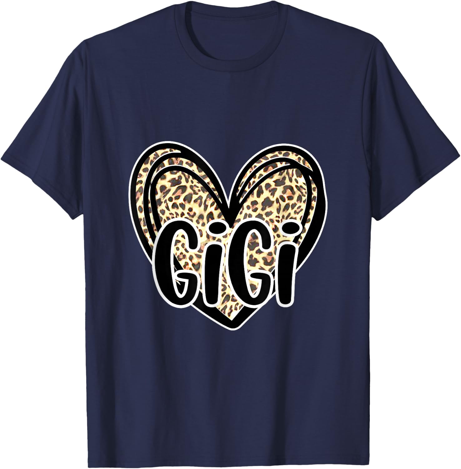 Cute Gigi, Women's Leopard Cheetah Print Heart Grandmother T-Shirt - T-Shirt | Navy