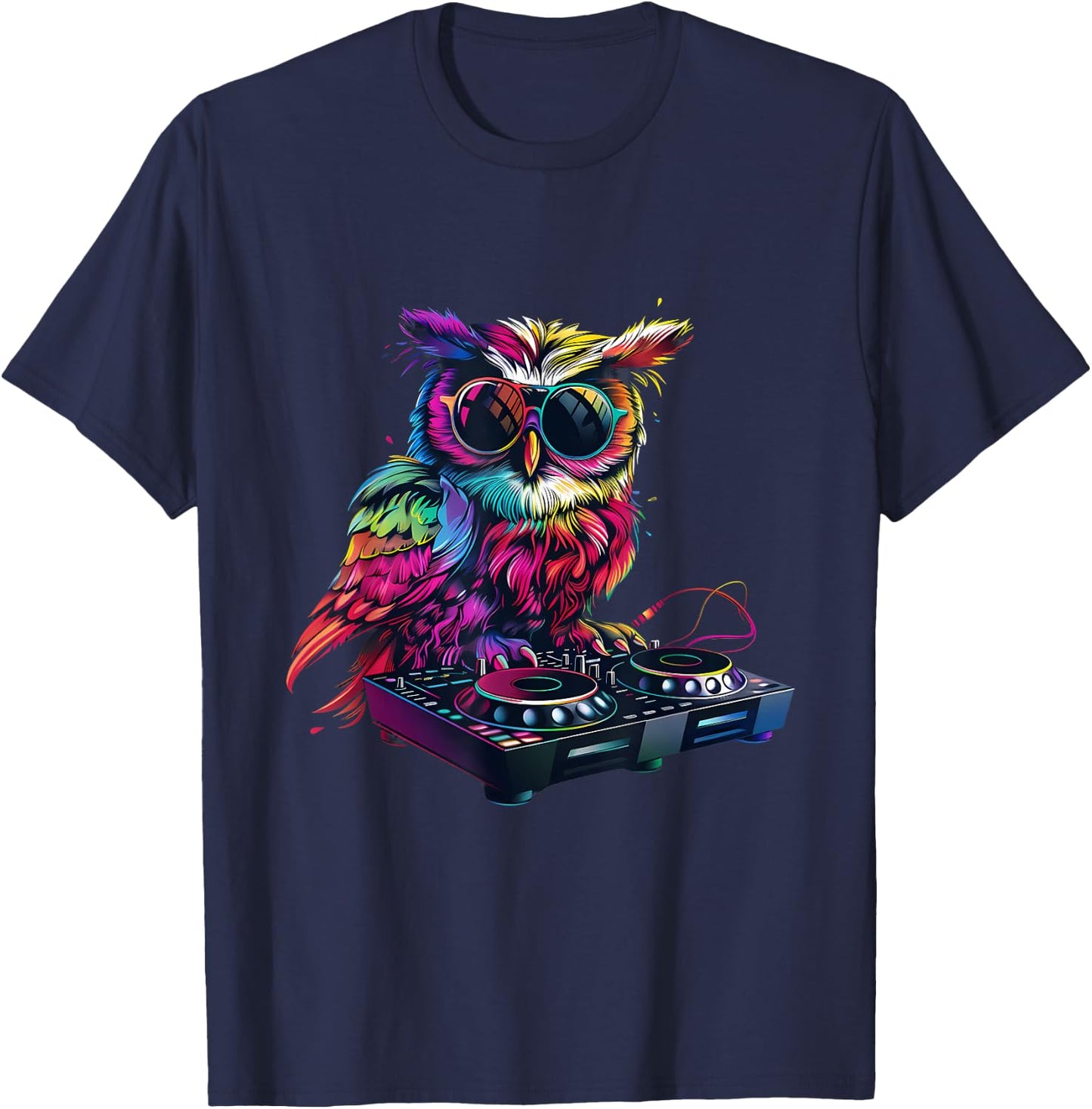 Owl DJ Dance Music Techno Owl Lover House Turntable DJ Owl T-Shirt - T-Shirt | Navy