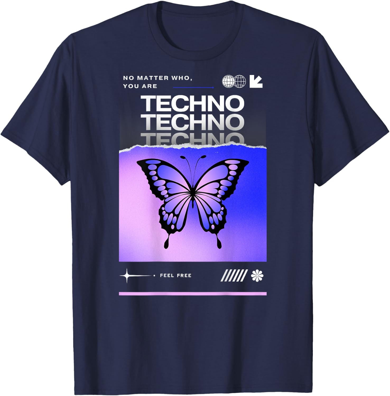 Techno Butterfly Rave Feel Freedom Trance Love Club T-Shirt - T-Shirt | Navy