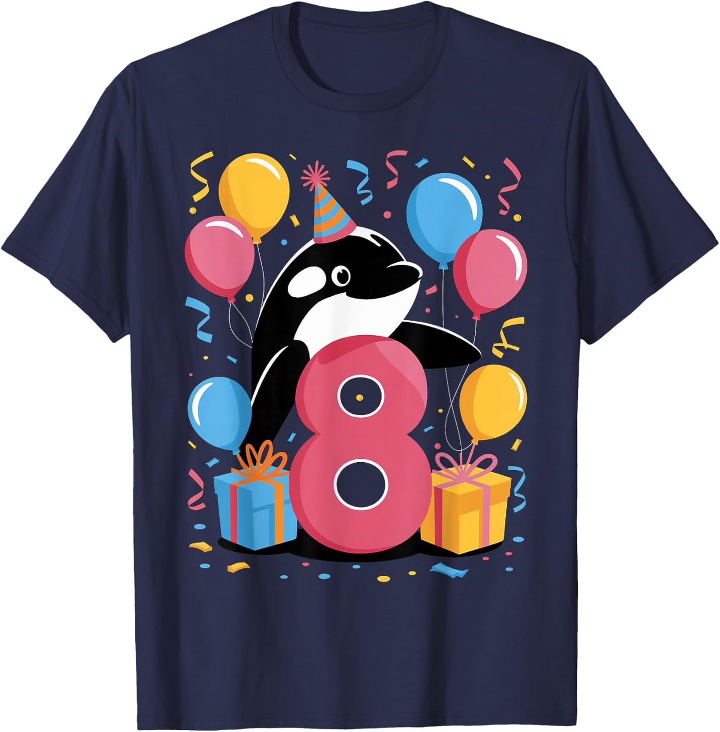 Orca 8th birthday for boy girl 8 years old eighth eight Orca T-Shirt - T-Shirt | Navy