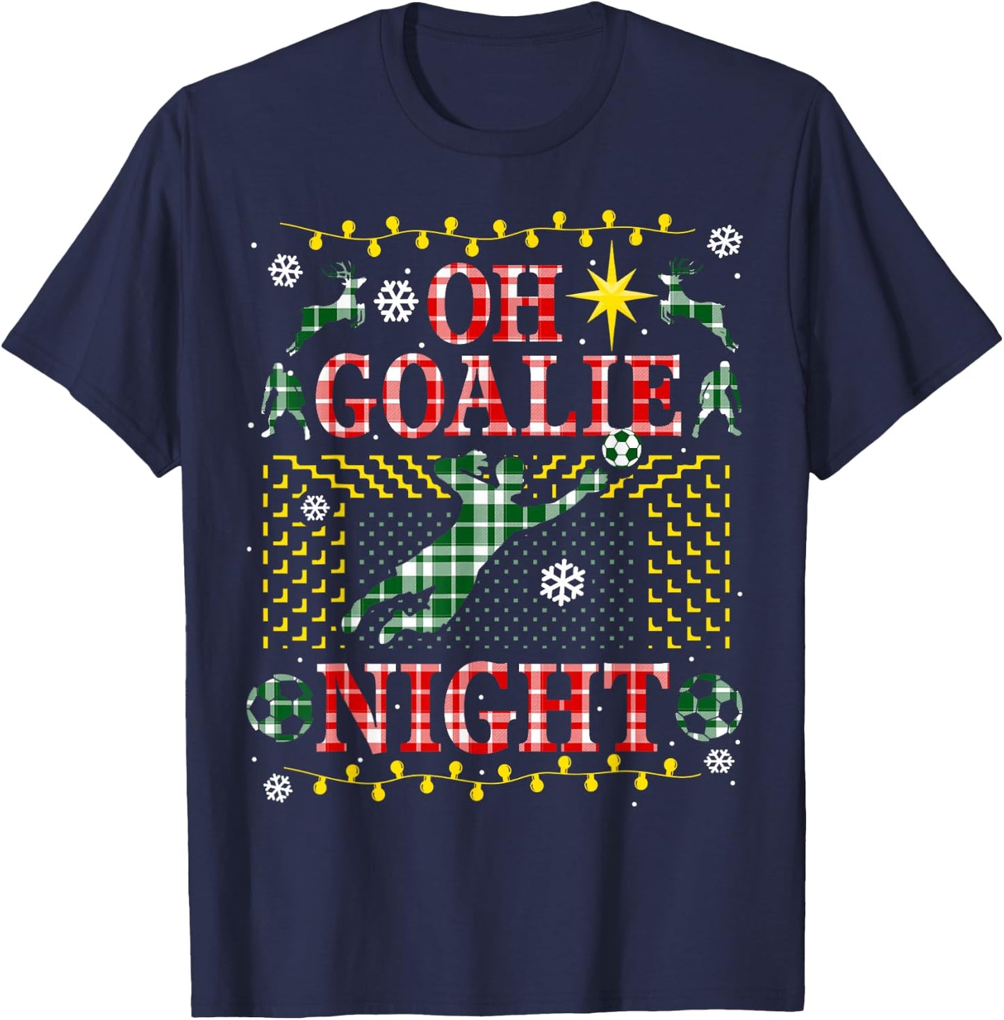 Funny Soccer Goalie Ugly Christmas Sweater Party Goal Keeper T-Shirt - T-Shirt | Navy