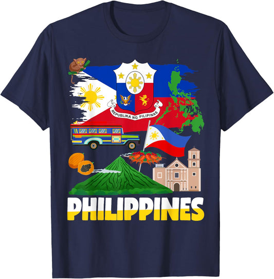 Philippines Flag Outfit Ideas For Kids Filipino Flag T-Shirt - T-Shirt | Navy