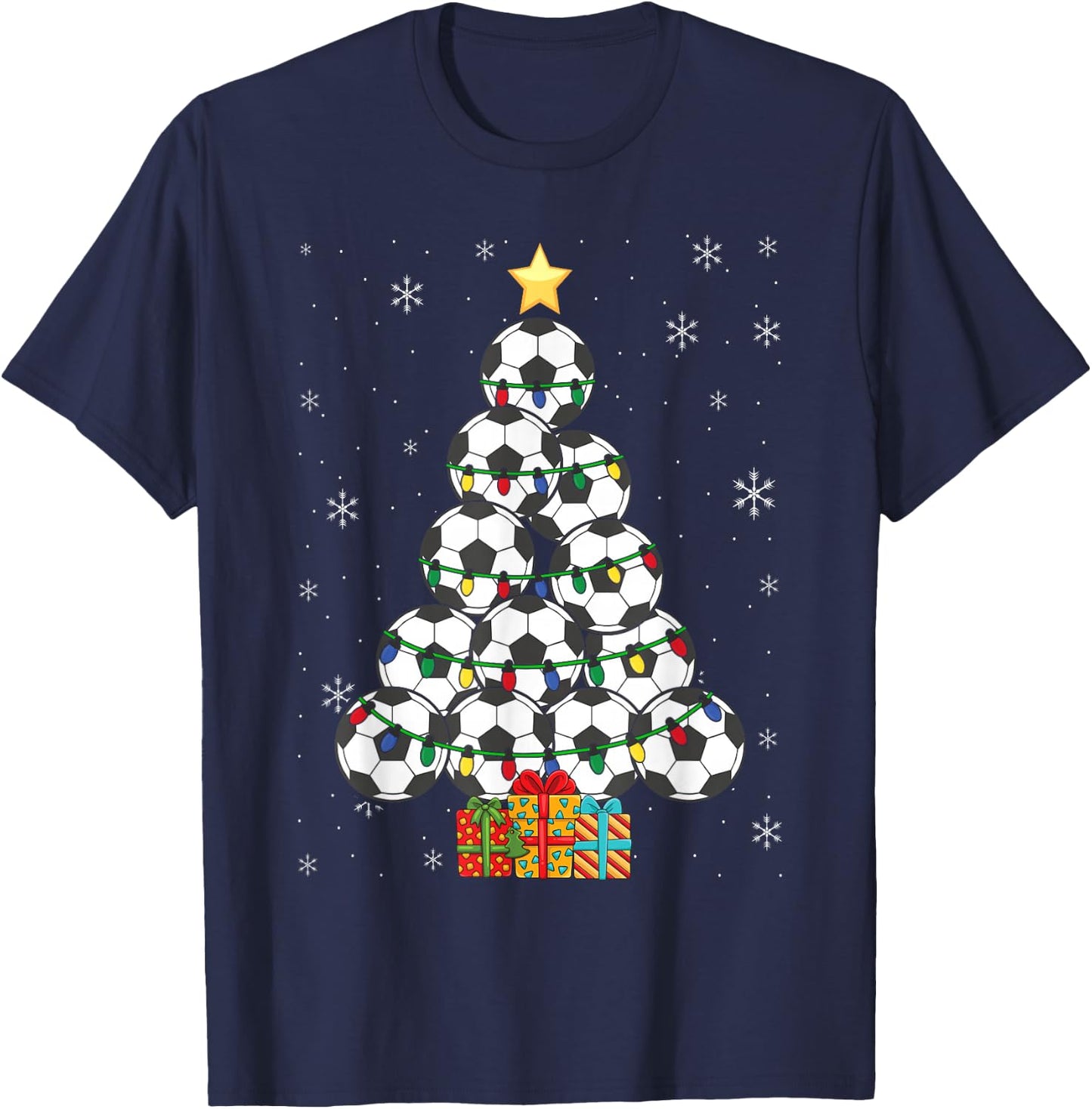Soccer Christmas Tree Xmas Player Boys Girls Men Women Kids T-Shirt - T-Shirt | Navy