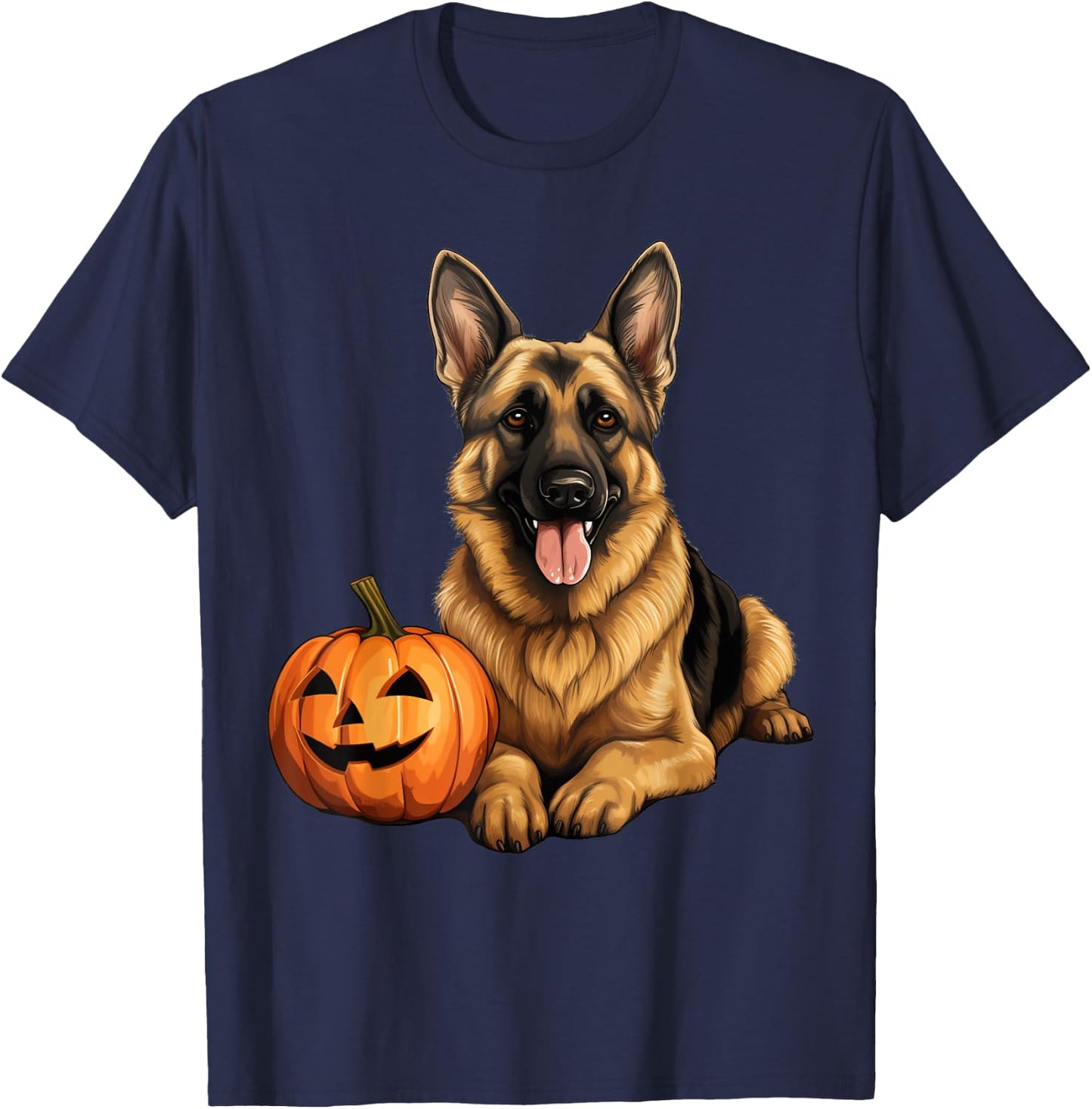 German Shepherd Dog Pumpkin Lazy Halloween Party Costume T-Shirt - T-Shirt | Navy