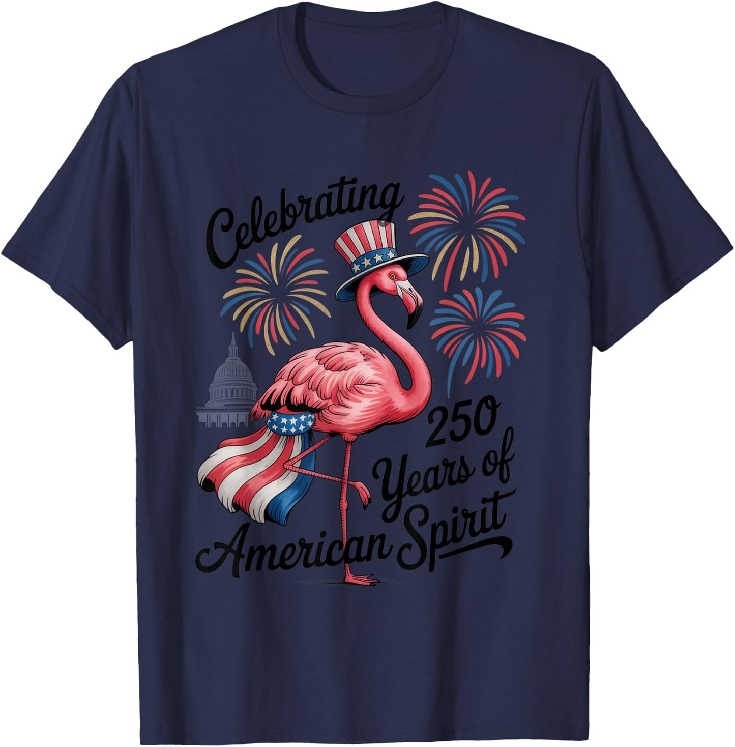 Patriotic Flamingo 250 Years American Spirit USA Apparel T-Shirt - T-Shirt | Navy