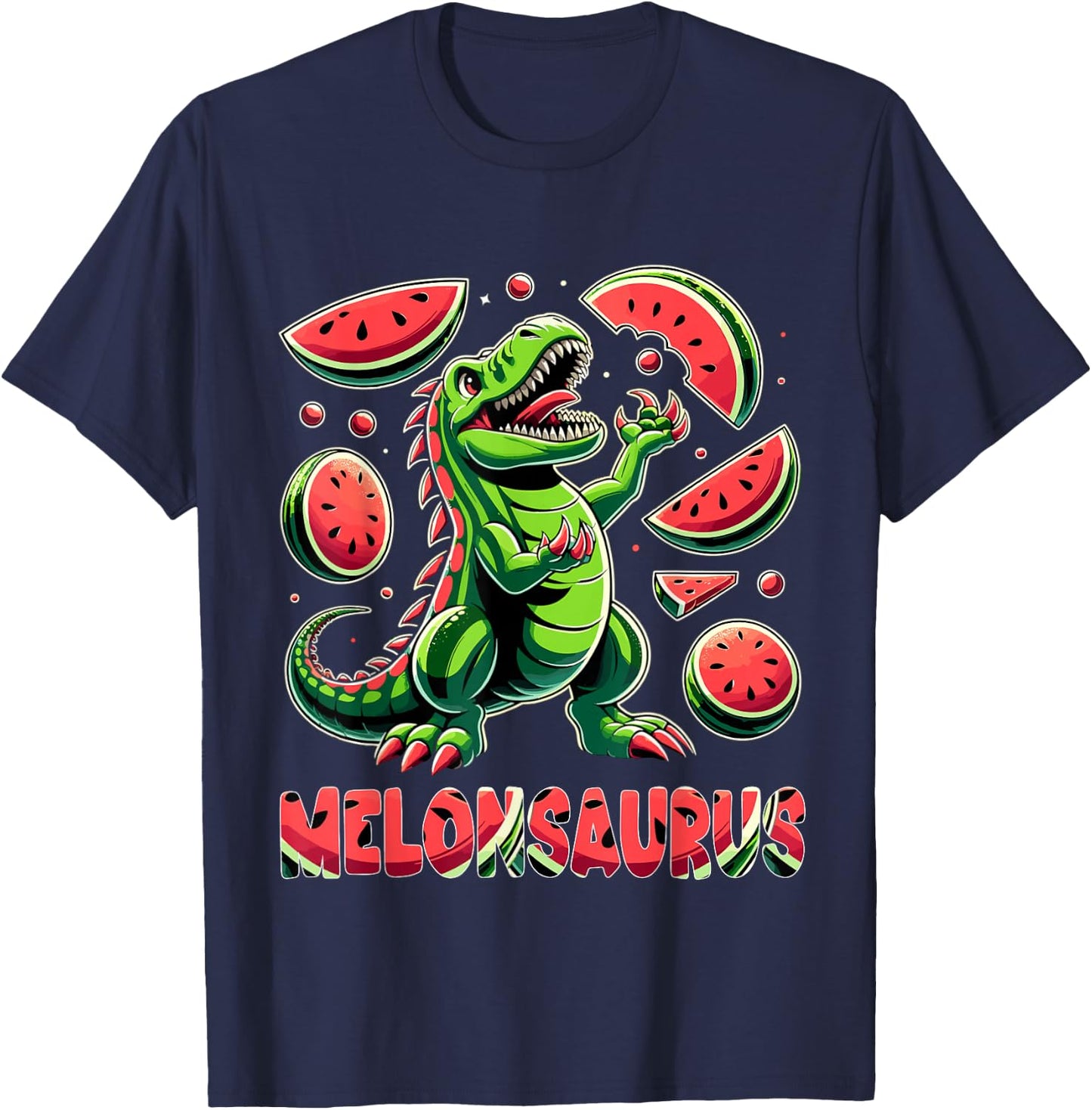 Melonsaurus Watermelon Dinosaur Summer Tropical Vacation T-Shirt - T-Shirt | Navy