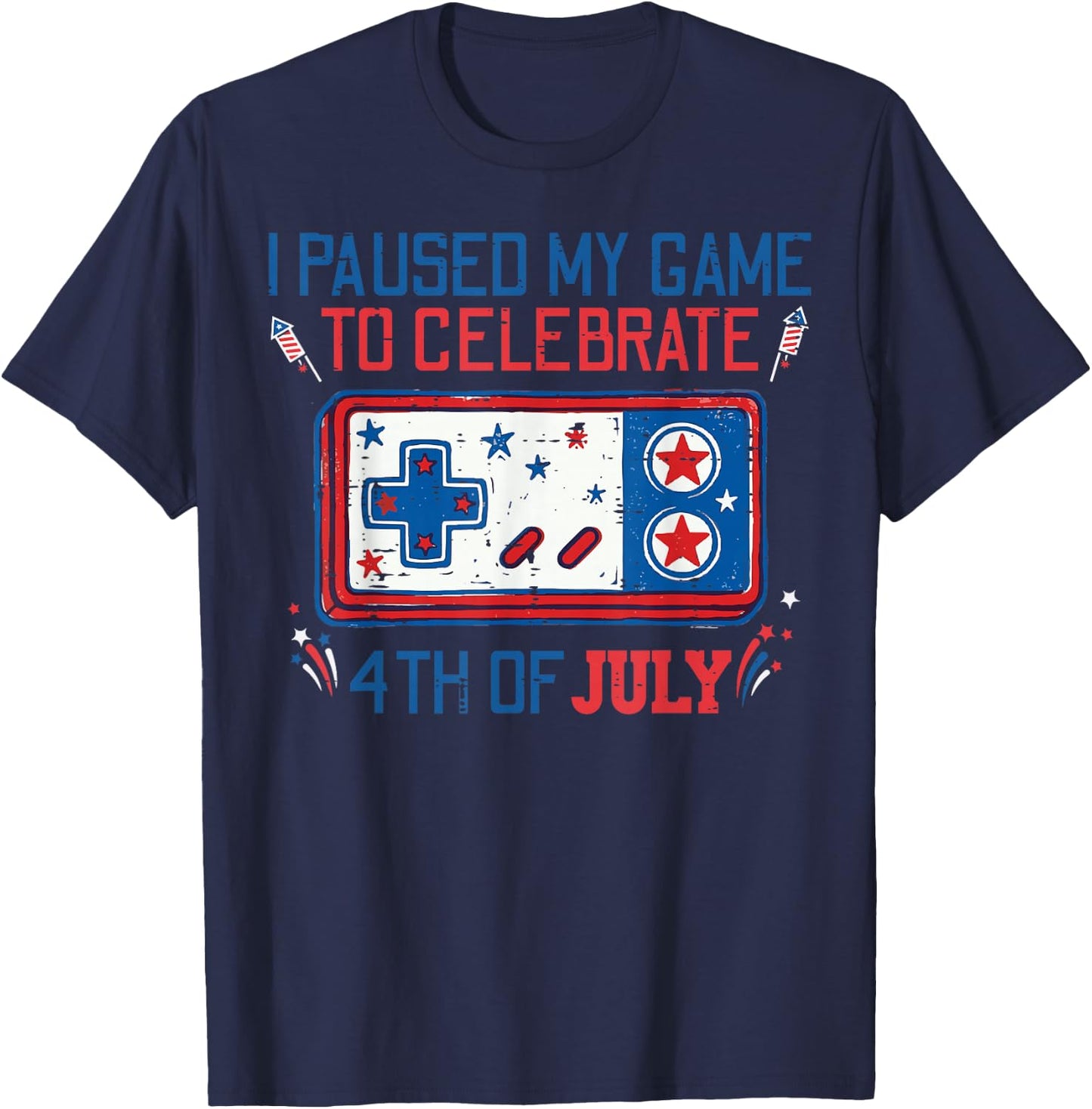 Paused My Game Celebrate 4th of July Gaming Men Boys Kids T-Shirt - T-Shirt | Navy