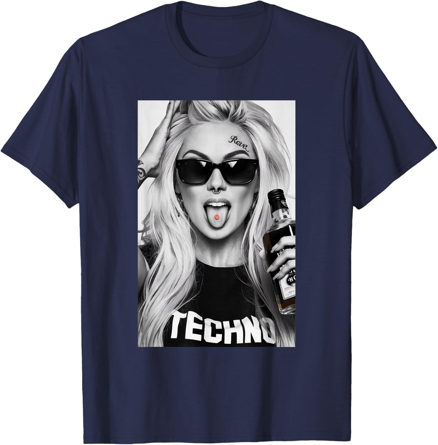 Blonde Techno Girl | Rave, Festival, Techno , black T-Shirt - T-Shirt | Navy