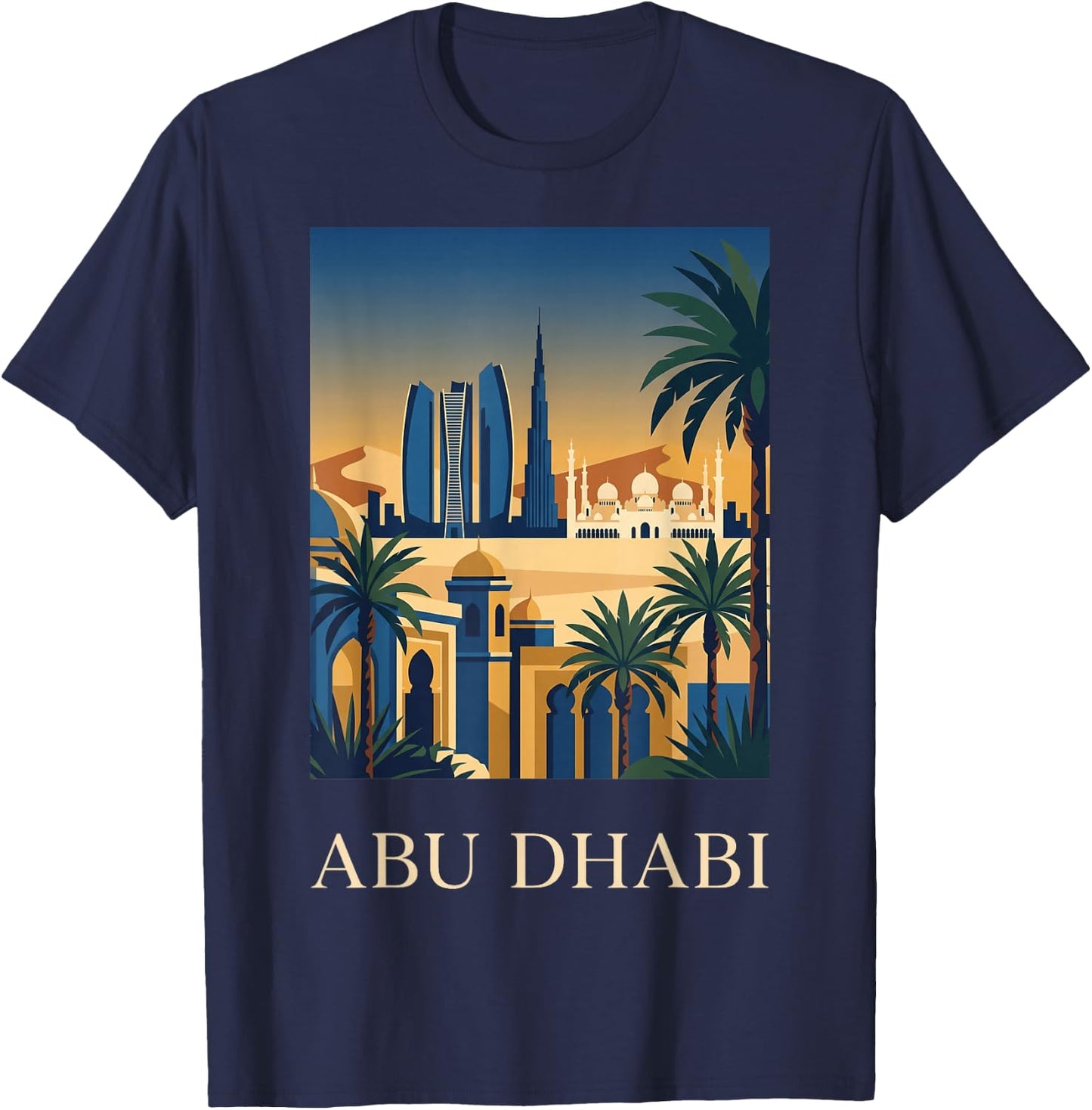Abu Dhabi Desert Skyline Retro Travel Graphic T-Shirt - T-Shirt | Navy