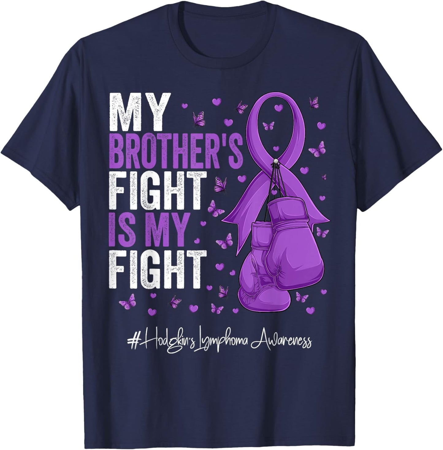 Purple Ribbon Brother Hodgkins Lymphoma Awareness T-Shirt - T-Shirt | Navy